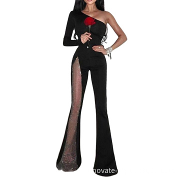 Sexy Women Mesh Horn Jumpsuit